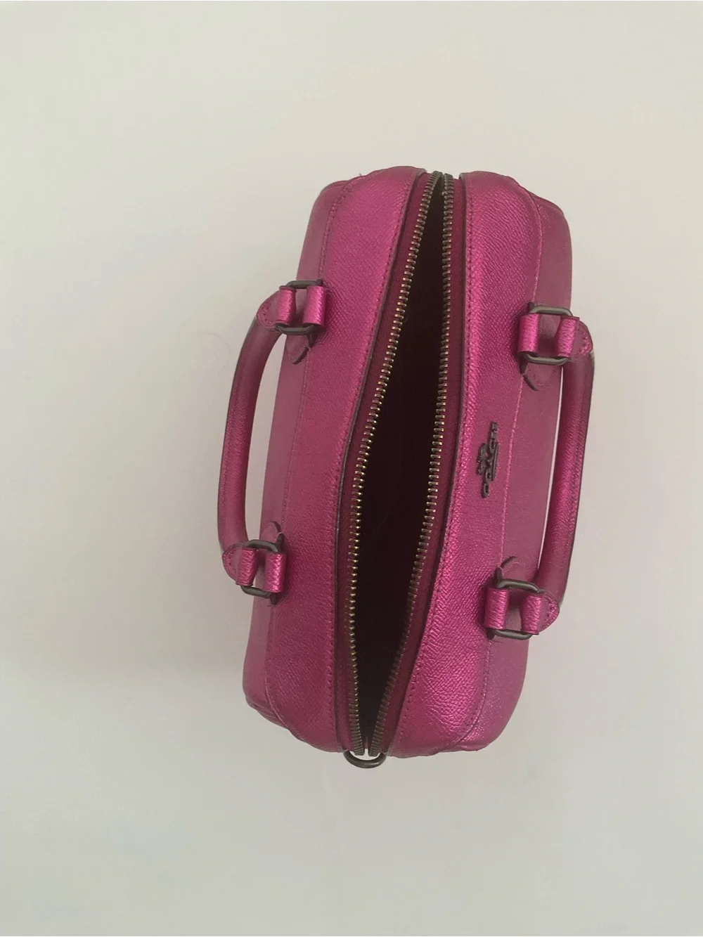 Coach Metallic Fuchsia Pebbled Leather Satchel
